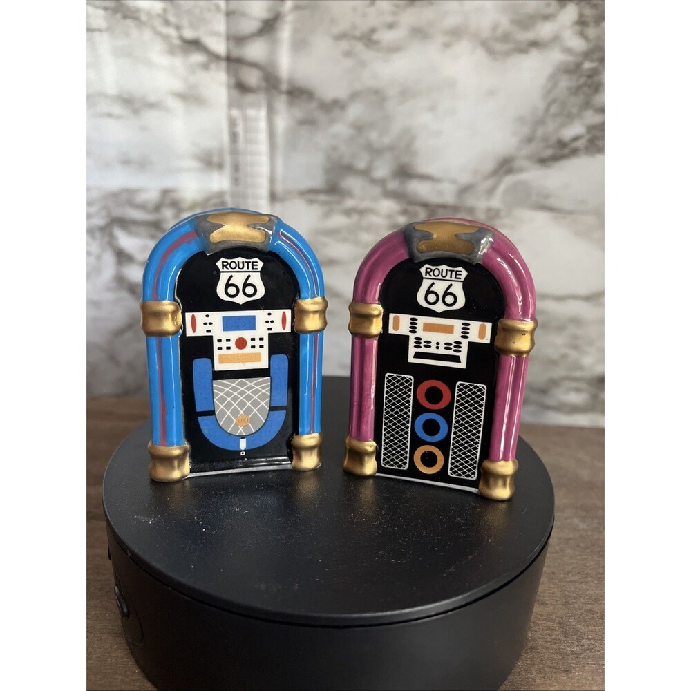 Route 66 juke box porcelain salt and pepper shakers- Apple Tree Design